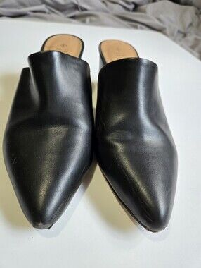 Call It Spring Black Pointed Leather Slide Mules